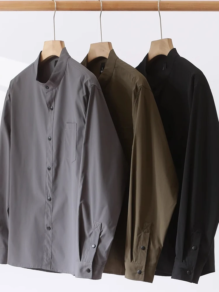 

Lightweight Men's Long Sleeve Loose Fit Shirt Quick Dry Breathable Spring Summer Fashionable Stand Collar Thin Shirt
