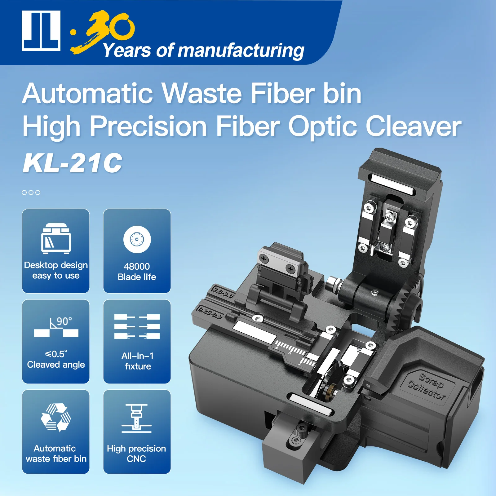 

Скалыватель оптического волокна JILONG KL-21C, высокоточный автоматический отрезной кабельный резак, скошенный ангел 0,5 ° 48000 раз