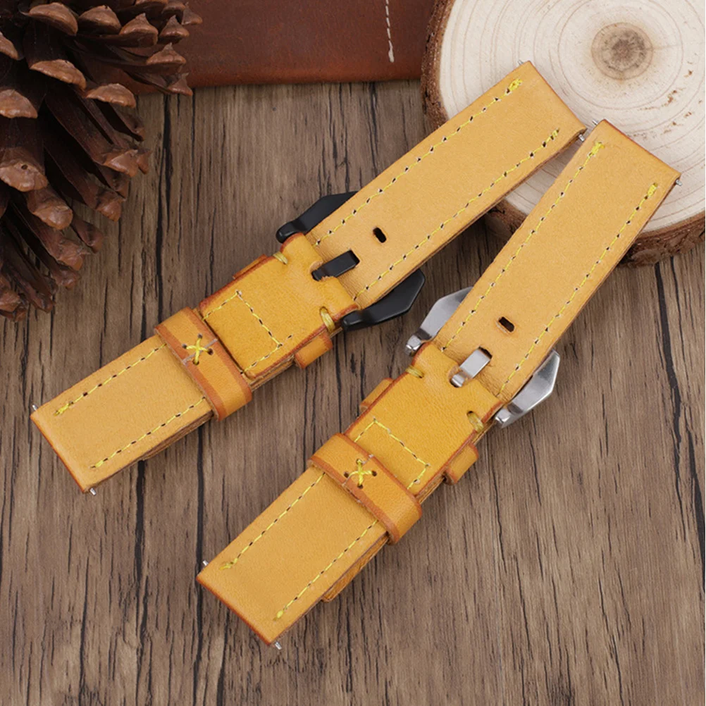 

1Pcs Durable Yellow Cowhide Watchband Classic Strap Replacement Wristband for Work Travel Casual Fashion Watch Band