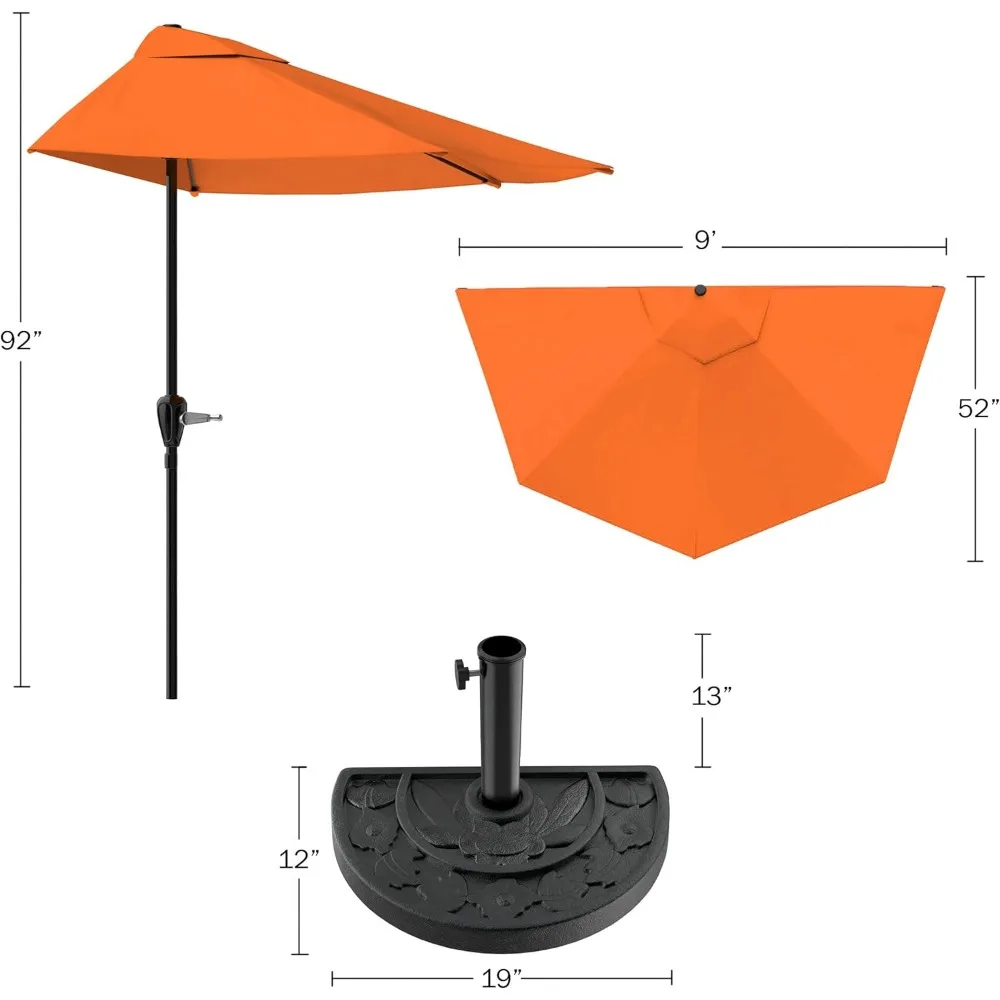 مظلة فناء مدمجة بنصف دائري بطول 9 أقدام مع كرنك سهل - مظلة ظل خارجية للشرفة أو الشرفة أو سطح الطين