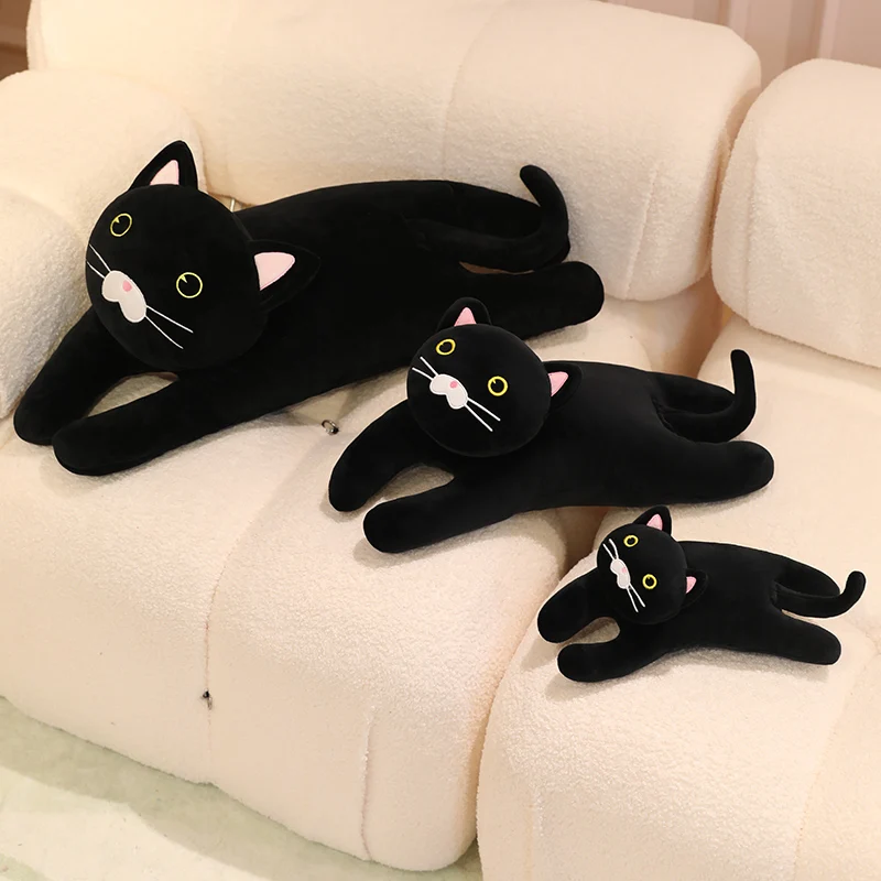 TreasuringU 2025 Nowe Czarne Pluszowe Zabawki Koty Kreskówkowy Biały Długi Kot Pluszowa Poduszka Śliczne Zwierzęta Miękka Poduszka Sofa Samochód Lalka Urodziny