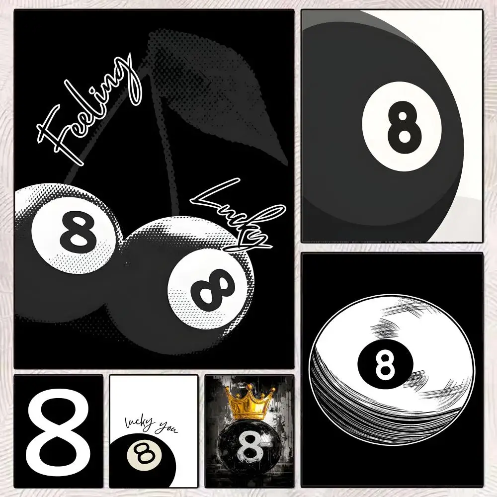 8 Ball Billiards Painting Calligraphy Premium Cotton Canvas Art Poster for Coffee or House Elegant Wall Decor for Modern