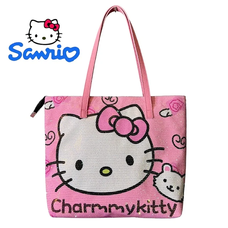 

Hello Kitty Luxury Tote Purse Handbag for Students Canvas Large Capacity Cartoon Shoulder Bag Daily Use School