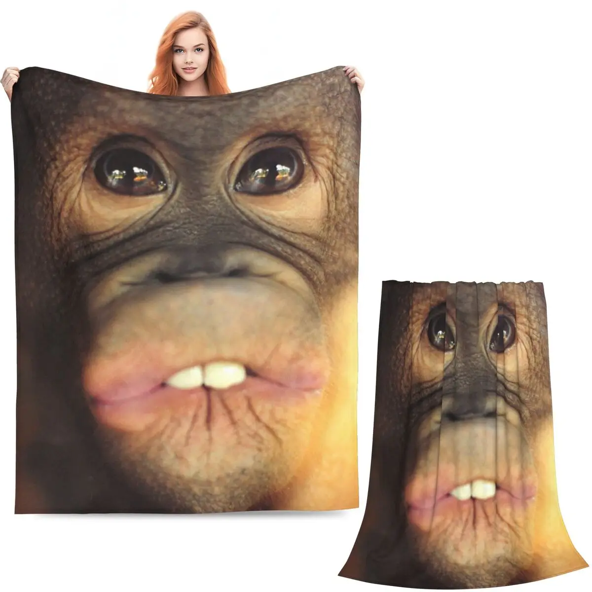 Gorilla Cubs Close-Up Face Print Blankets Soft Warm Flannel Throw Blanket Bedding for Bed Living room Picnic Travel Home Sofa