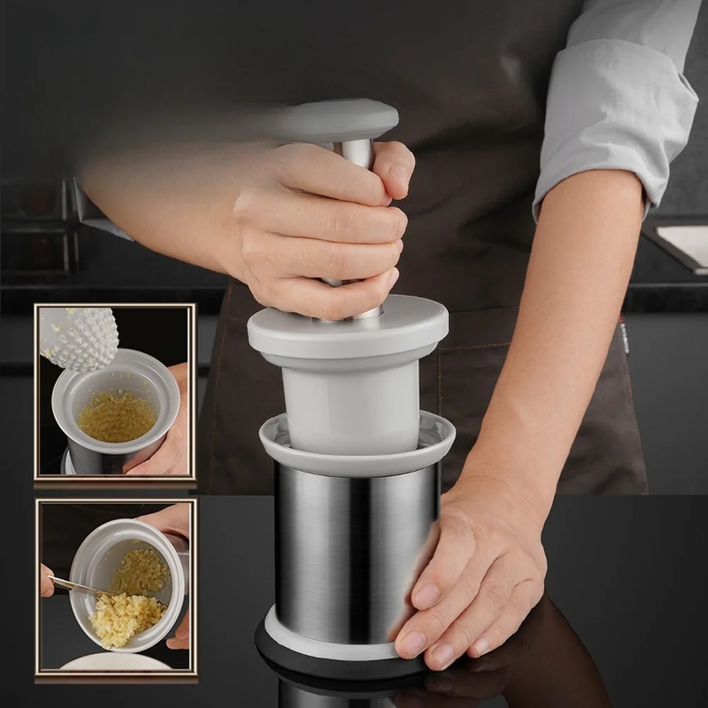 304 Stainless Steel Kitchen Pounder for Crushing Garlic Herbs Spices Featuring Hexagonal Pestle and Stable Rubber Bottom