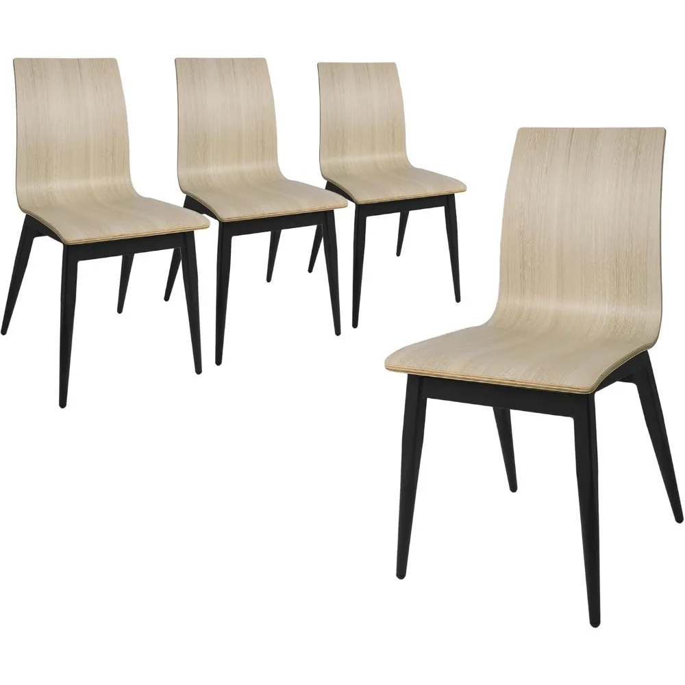 Dining Room Chairs Set of 4,Wood Kitchen Chairs with Black Metal Legs, Bentwood Modern Industrial Style Chairs for Living Room