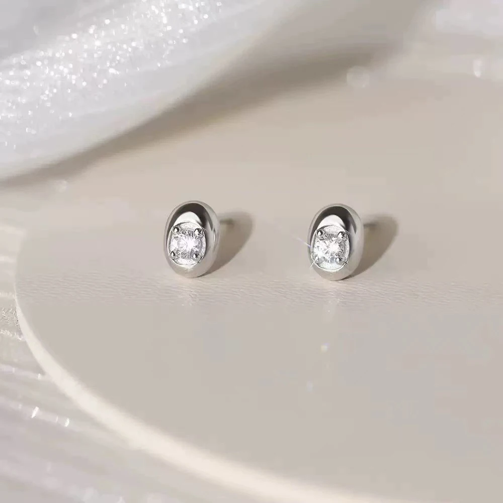 

925 Silver Needle Zircon Oval Mini Stud Earrings For Women Party Classic Fine Jewelry Piercing Hole Light Luxury Accessories