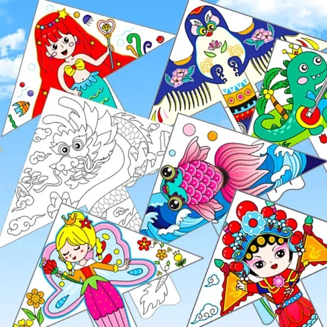 DIY Verf Papier Vlieger Geen Vliegen Ouder-kind Kleuterschool Schilderen Cursus Staart Vliegers Gingang Leuk Spel Speelgoed Kleur Graffiti ALLEEN KITE