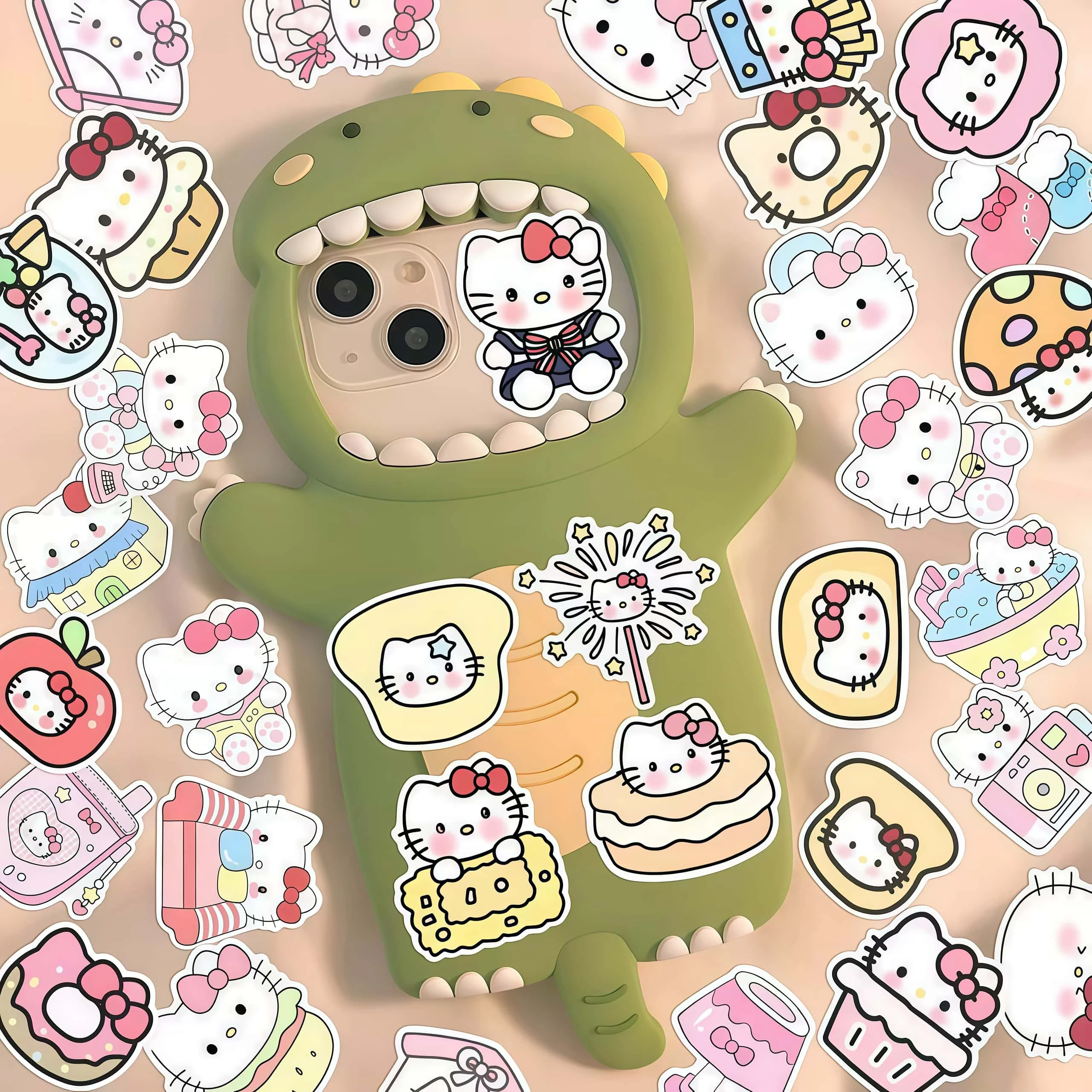 100 قطعة من ملصقات Kawaii Hello Kitty، شارات كرتونية لطيفة لأجهزة الكمبيوتر المحمول وزجاجة المياه والمجلة والديكور اليدوي