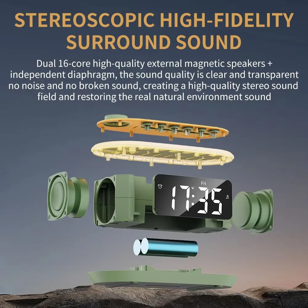 T13 2024 New Portable Professional Hifi Mini Wireless Music Sound Speaker Audio System With Led Alarm Clock for Bedroom Speakers