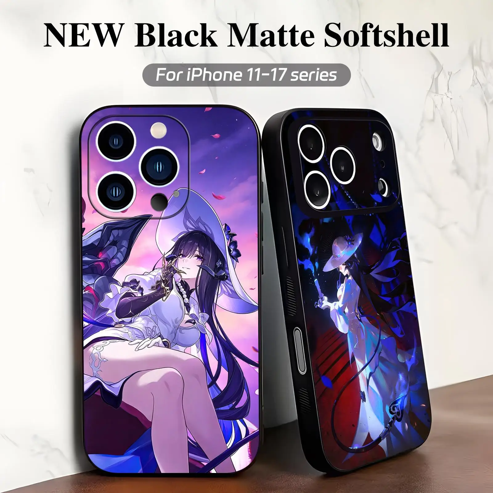 Coque de téléphone antichute souple noire Honkai Star Rail The Dahlia pour iPhone 17, 16, 16e, 15, 14, 13, 12 Plus, Mini, Pro, Max