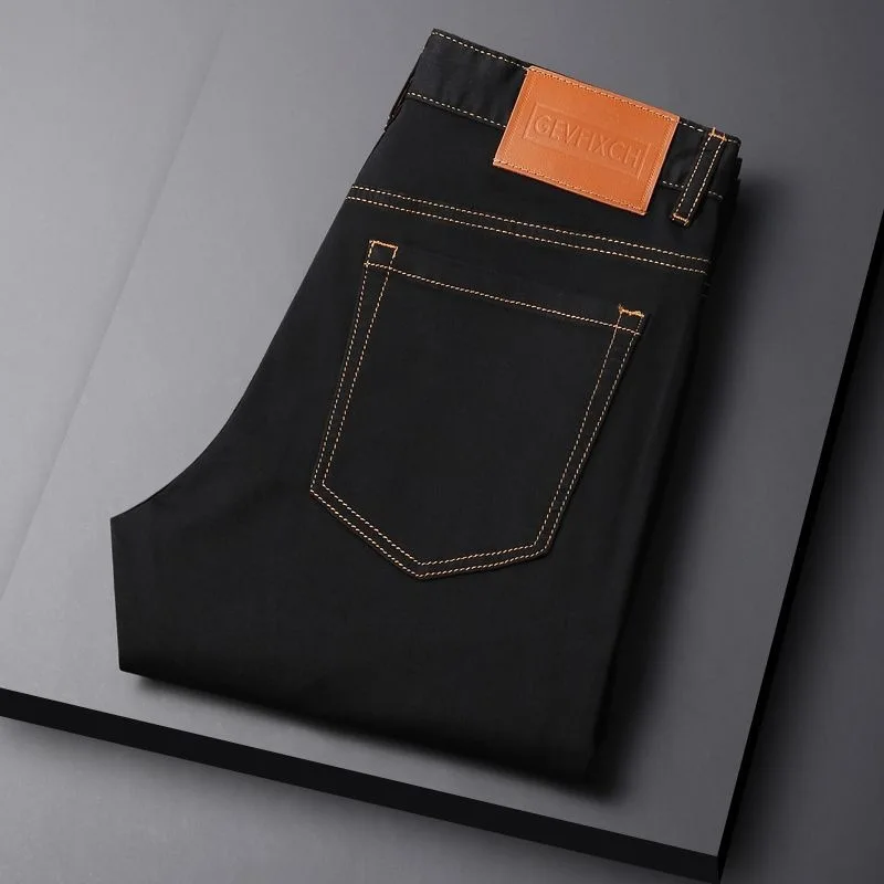 2026 Men's Black Jeans Autumn New Arrival Exquisite Embroidery Stretch Slim Fit Mid-Waist Versatile Casual Long Pants