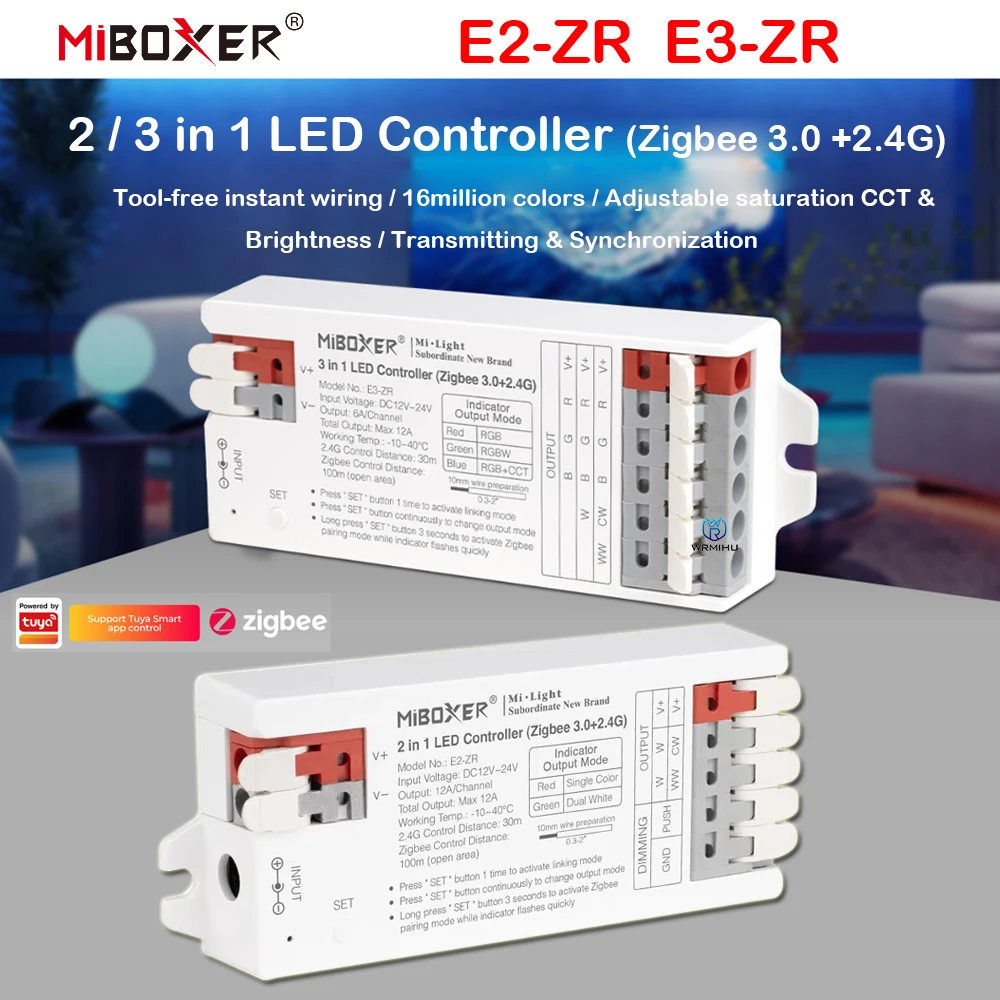 

Miboxer E2-ZR 2 дюйма, 3 в 1, Женский контроллер, Zigbee 3,0 + 2,4 ГГц, Одноцветный/двойной белый/RGB/RGBW/RGB + CCT, строчный диммер для лампы