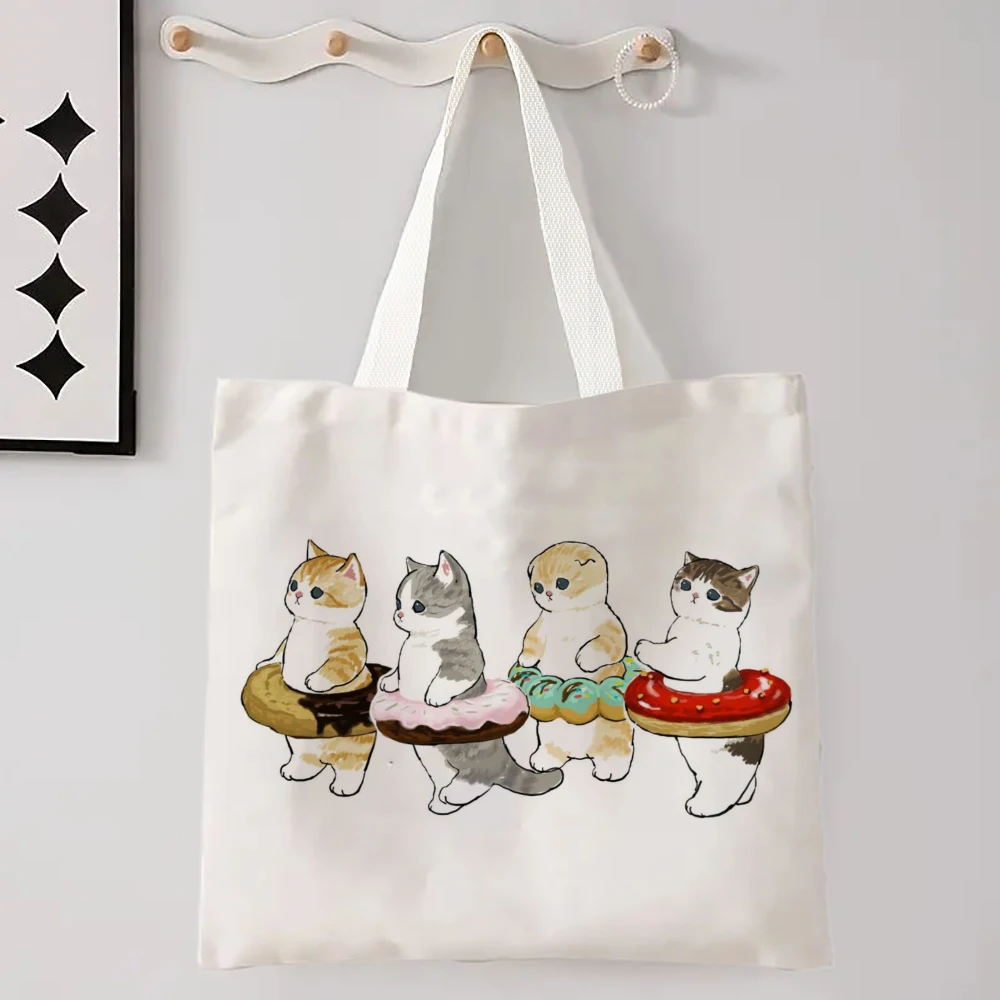 Kawaii Katze Leinen Einkaufstasche Grafik Harajuku Frauen Tote Handtasche Große Kapazität Frauen Schulter Taschen Eco Mode Mädchen Handtaschen – Detail 8