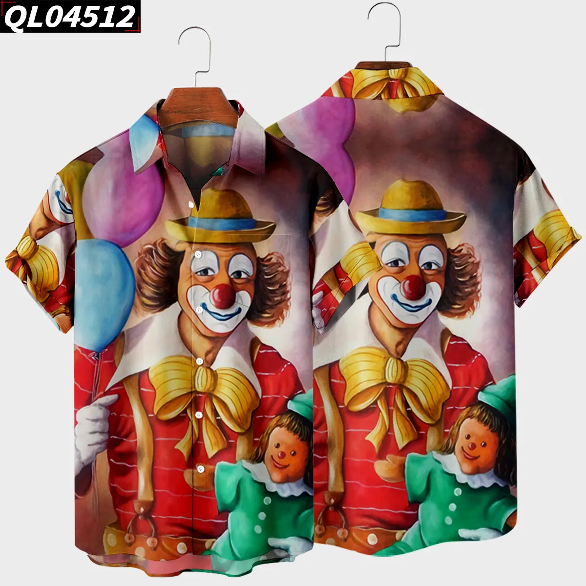 New Hawaii Men's Shirt Circus Creative Beach Tops Clown Vintage Tops y2k Summer Casual for Men And Women