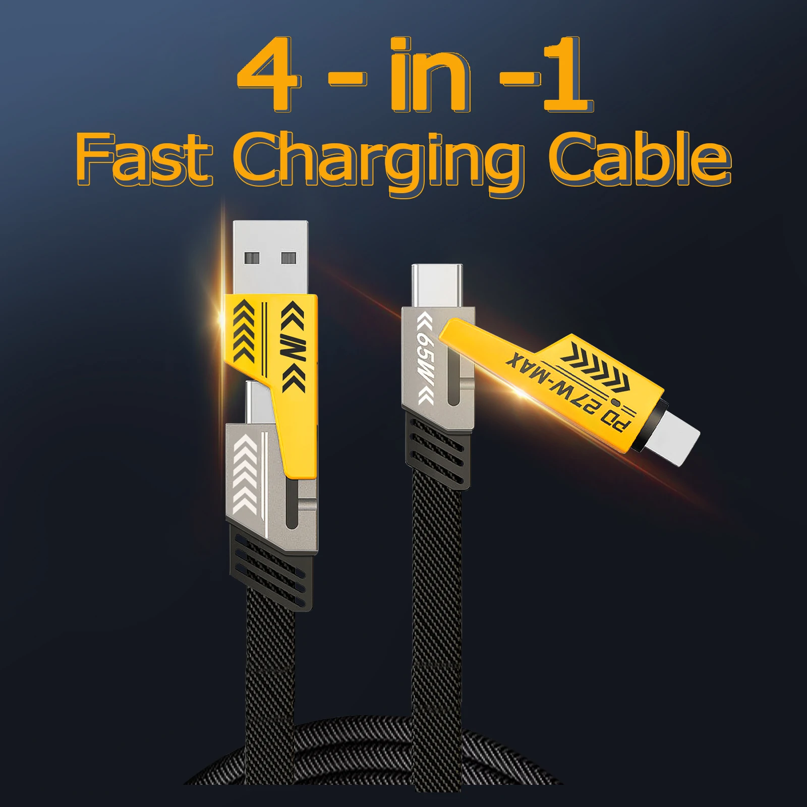 4 In 1 Charging Cable 1m Type-C 65W Fast Nylon Braided Charging Cable Type C to USB C Cable For iPhone Xiaomi