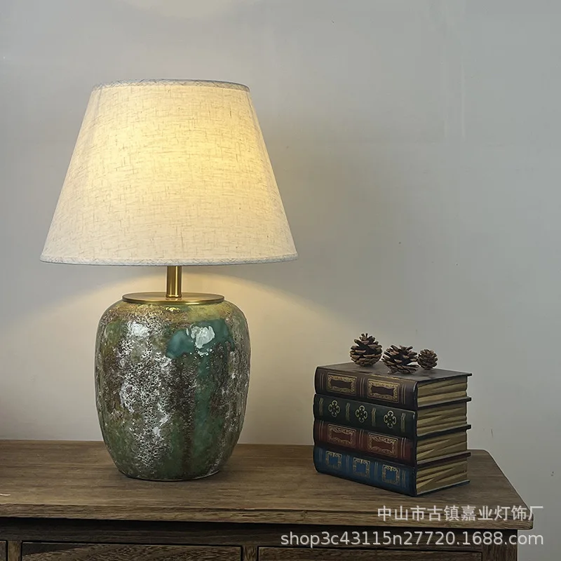 Ceramic wabi-sabi cream wind pottery pot table lamp B & B living room Zen Japanese decoration bedroom