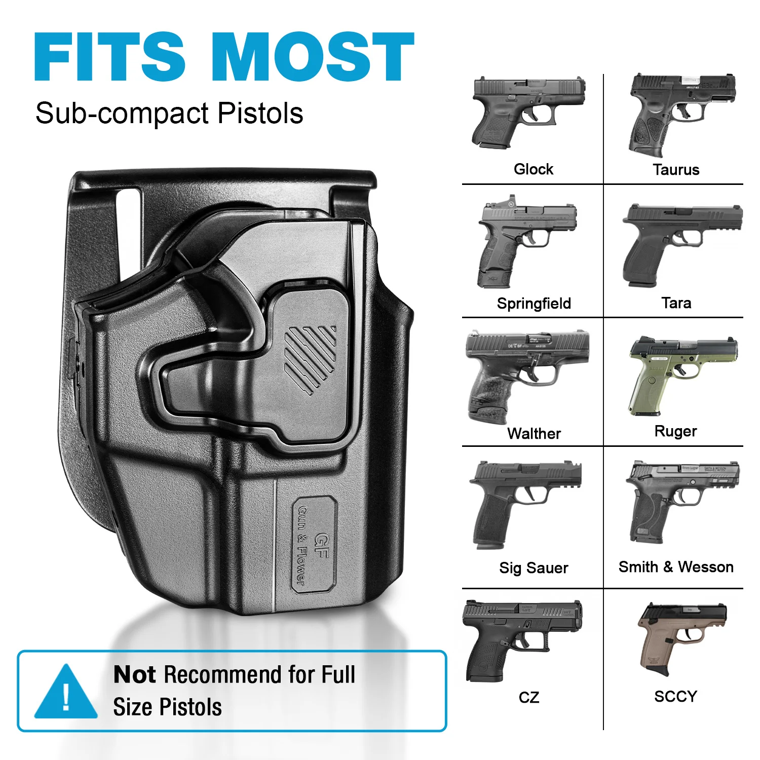 Universal Polymer OWB Holster for Glock/Taurus/Springfield/TARA/Walther/Ruger/S&W/Sig Sauer/CZ/SCCY Tactical Handgun Holder