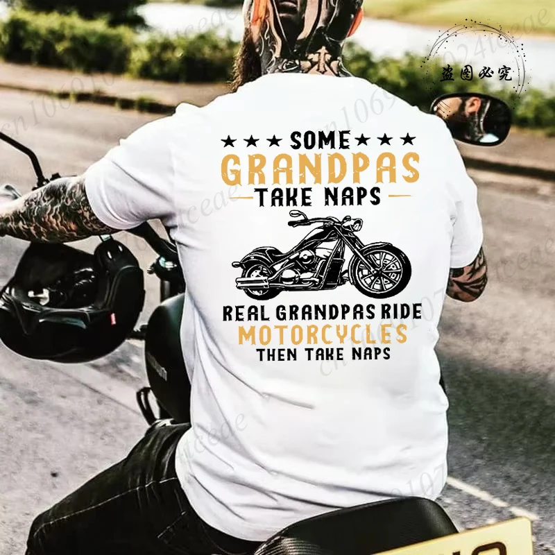New Men's T-Shirt Motorcycle Motorbike Casual Round Neck Top Tee GRANDPAS RIDE MOTORCYCLES Print Tshirt  Graphic T-Shirt for Men
