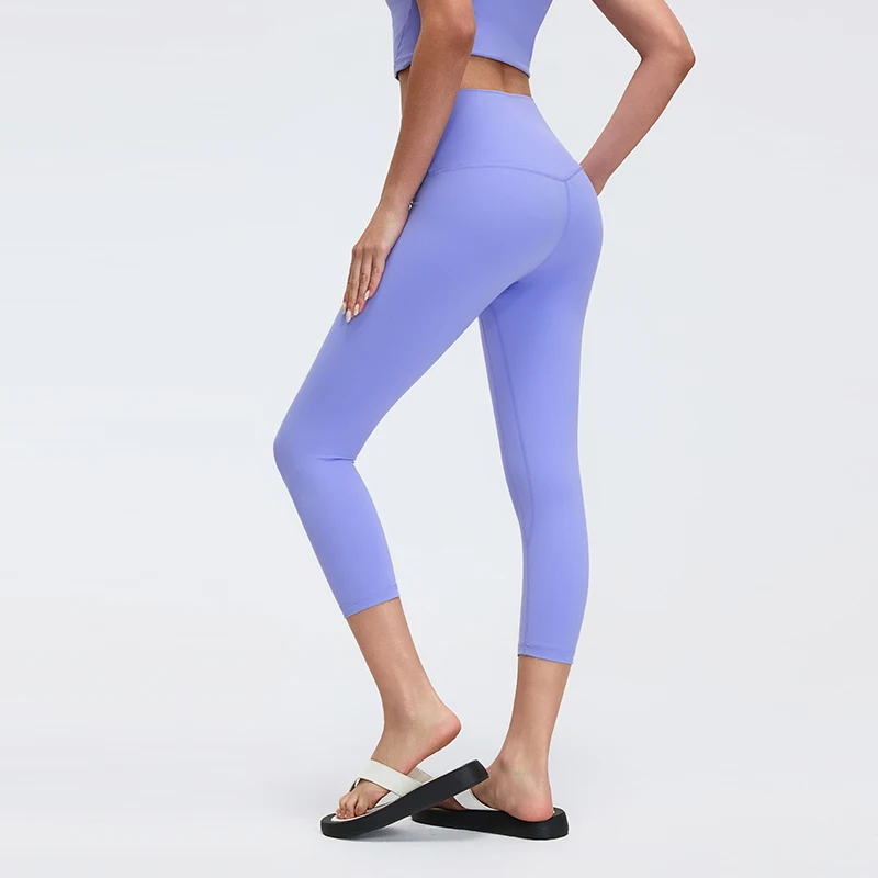 Women Tight High Waist Capri Yoga Pants No Front Seam Hip Push Up Running Workout Leggings with Hidden Pocket