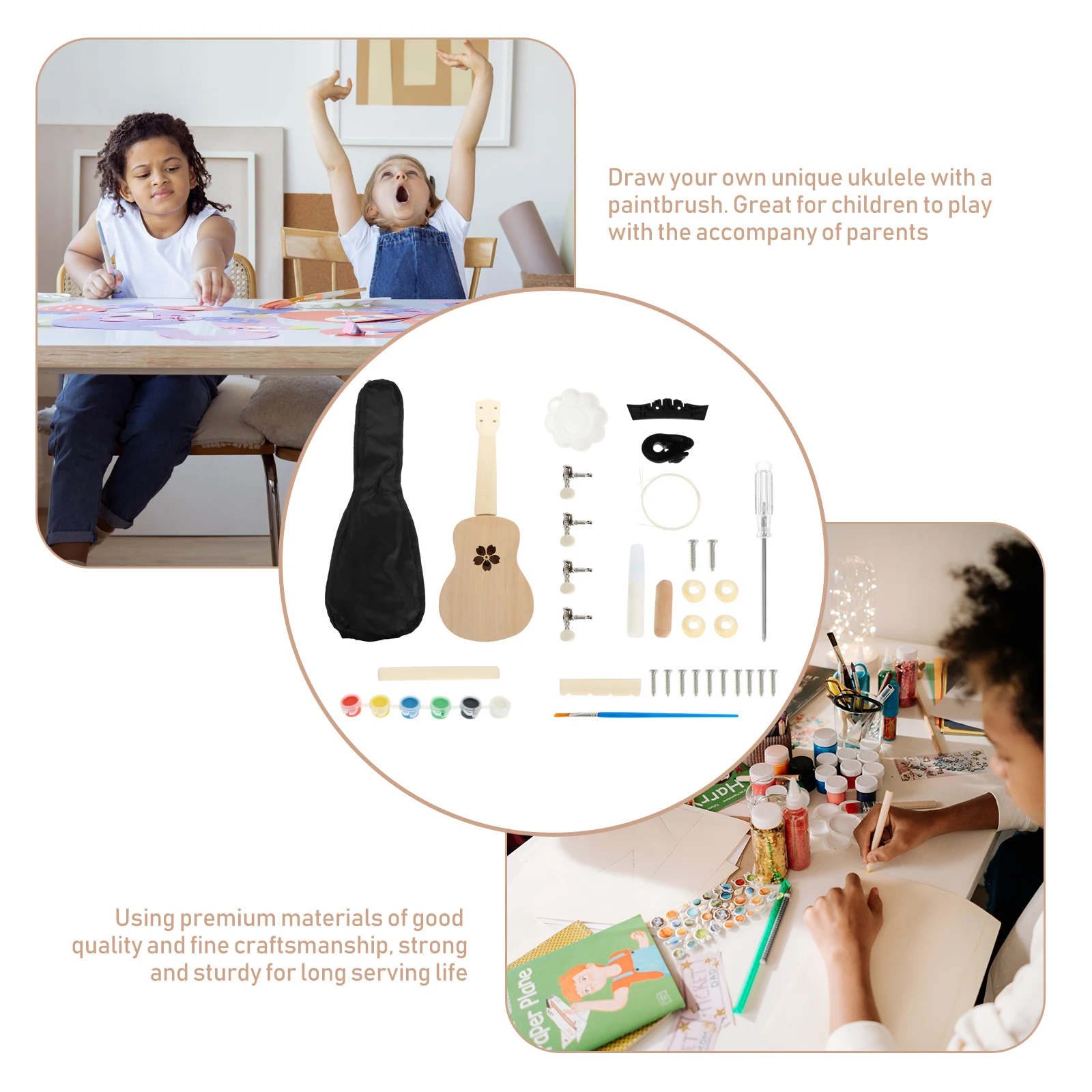 

1 set 1 Set Diy Ukulele Kit Handmade Musical Instrument Materials Sturdy Assembly Set Kids Parent-Child Playable Small Guitar