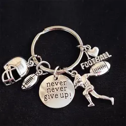 I Love Football Keychain, American Football Helmet Never Give Up Keyring Pendant, Handmade DIY Bag Accessories