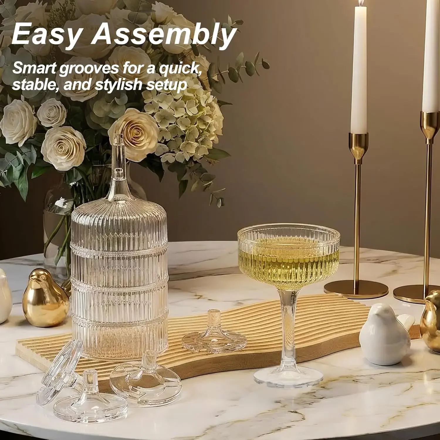 4-Tier Plastic Champagne Tower with 7oz Wine Glasses Unbreakable Wedding Acrylic Martini Drinkware for Birthday Party