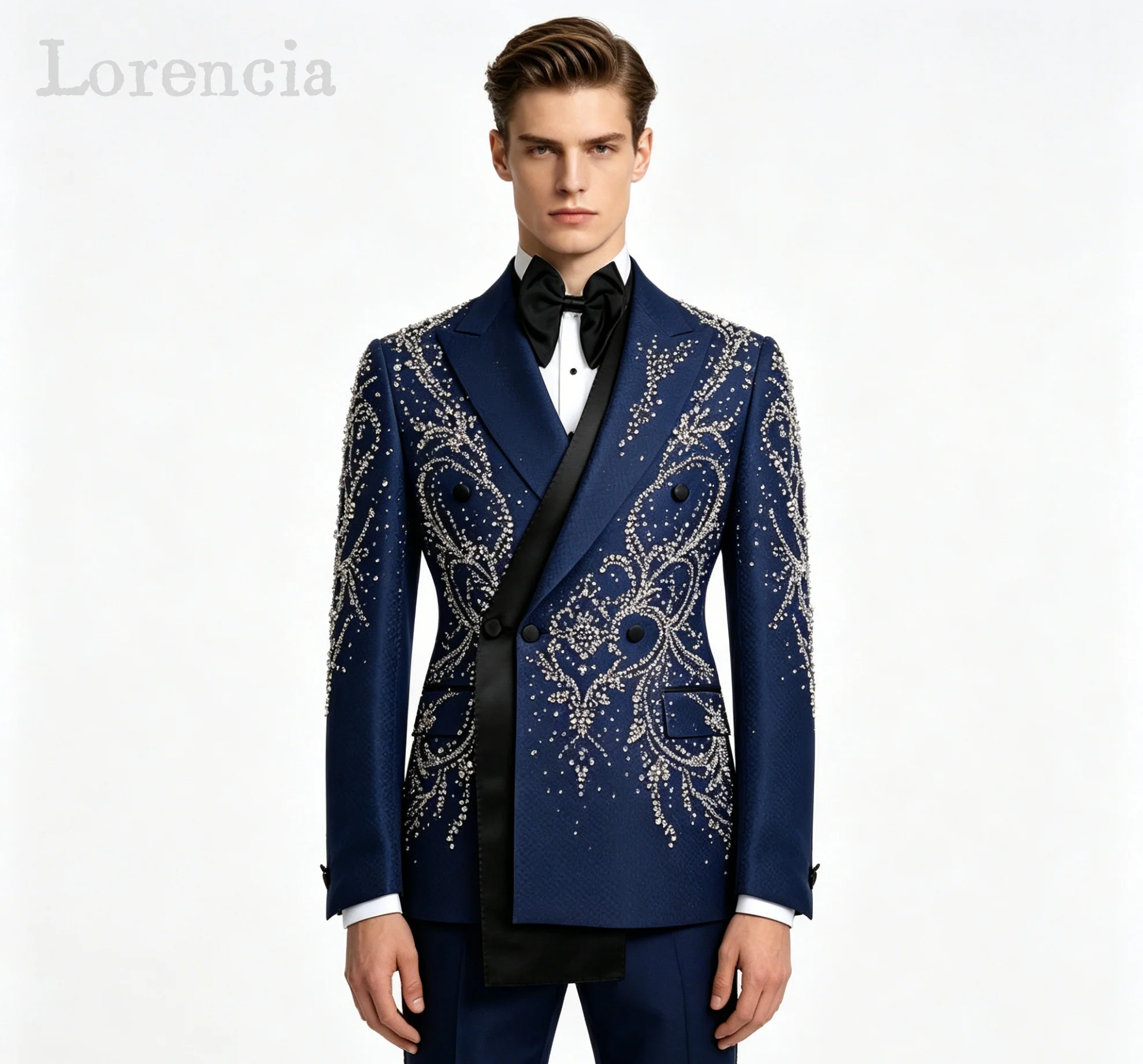 

Luxury Men's Suit Men's Formal Suit Double-Breasted Rhinestone Embellished Tuxedo for Wedding Blazer Pant Customized ropa hombre