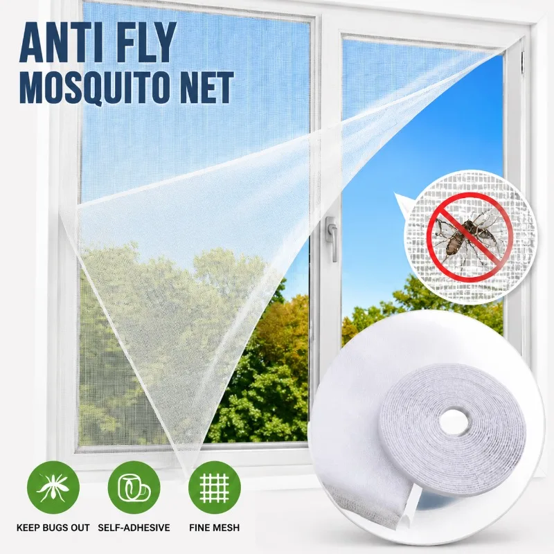 Self-Adhesive Mosquito Net Window Screen DIY Invisible Fly Mesh No Drill Breathable Insect Bug Room Netting for Bedroom Summer