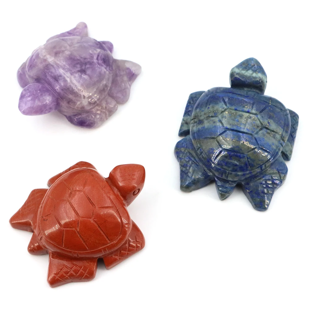 Natural Crystal Sea Turtle Statue Amethyst Lapis Lazuli Animals Healing Stone Home Decor Fish Tank Crafts Small Tortoise  Decora