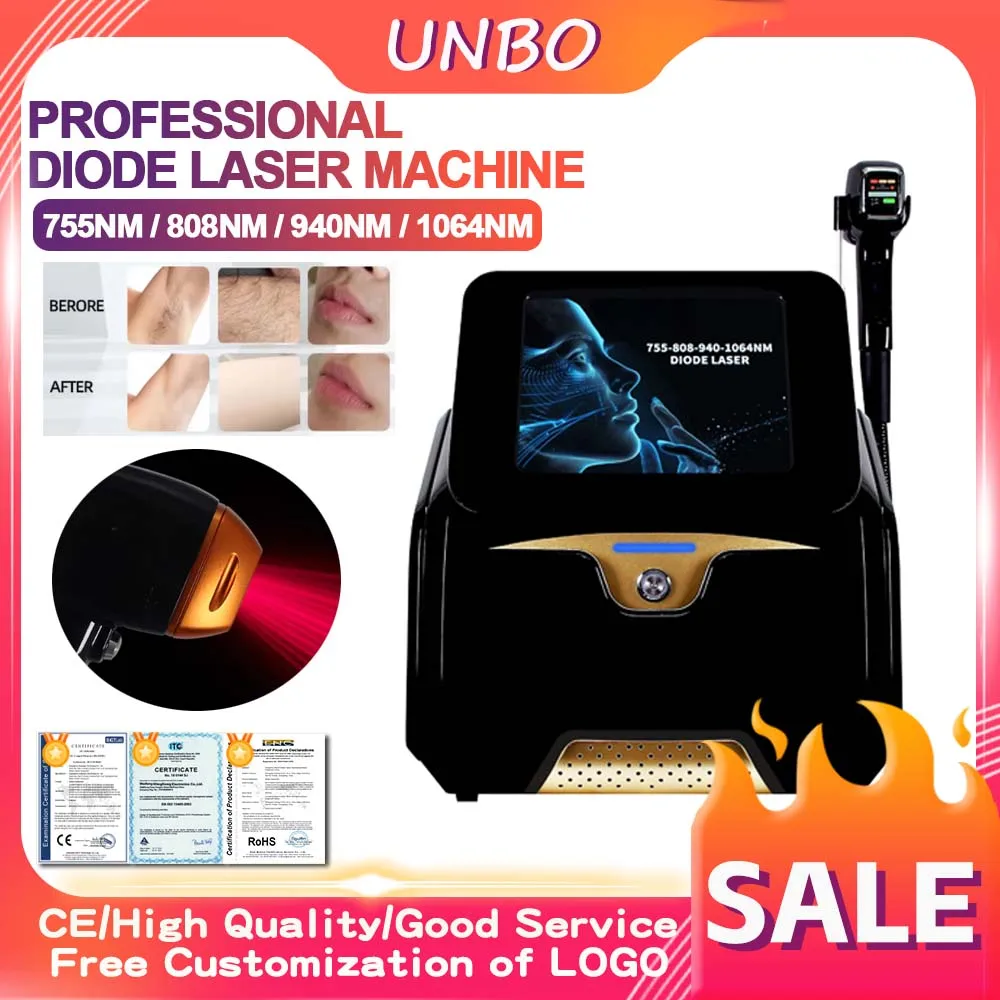4 Wavelengths Diode Laser Hair Removal Machine 755 808 940 1064nm Professional Painless Ice Cooling Permanent Body Face Epilator