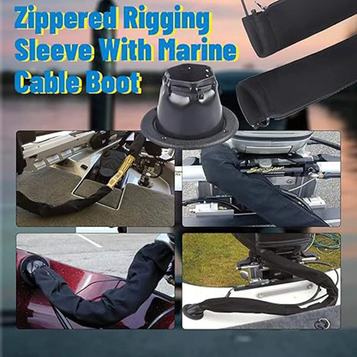48 Inch Zippered Black Wire Loom Cover, Outboard Motor Wiring Harness Sleeve, Electric Trolling Motor Wire Protector for Boat Fi