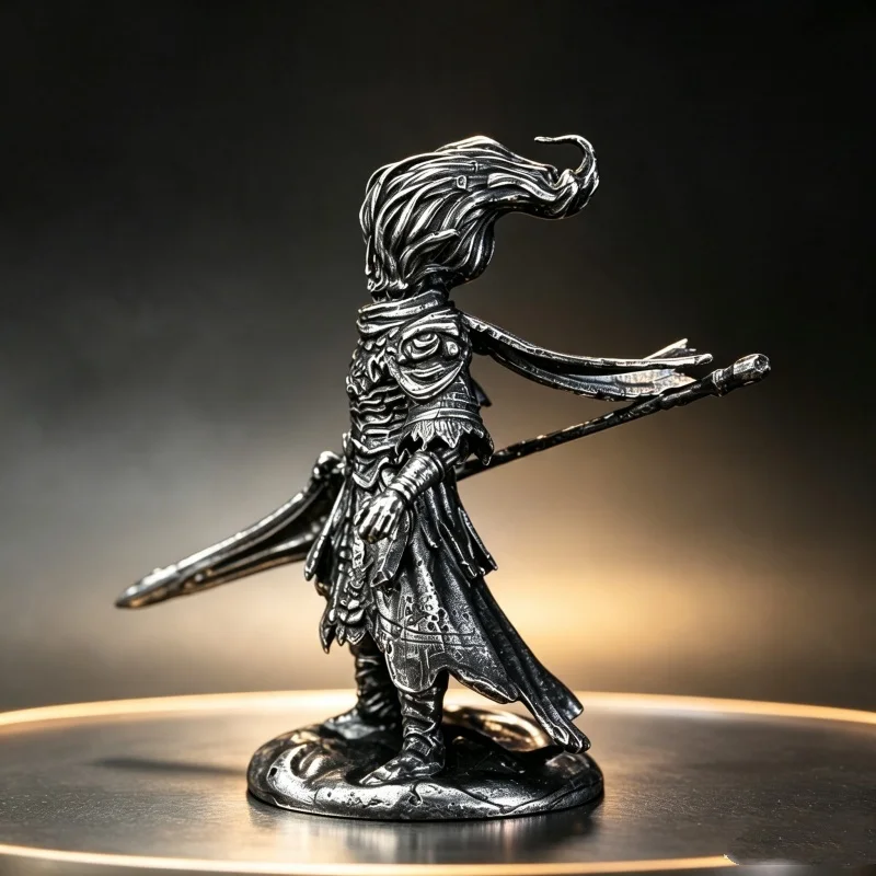 Metal Fantasy Spear Warrior Figurine Armored Knight Statue Tabletop Wargame Model Desktop Collectible Ornament for Hobby Fans