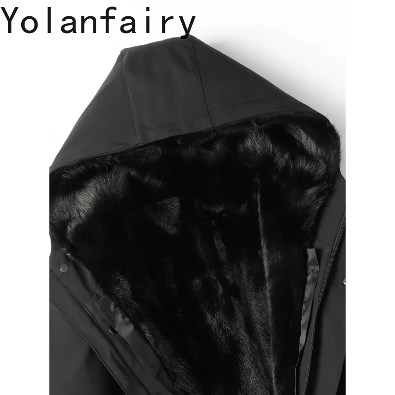 

YOLANFAIRY Luxury Natural Fur Parka High-end Winter Detachable Mink Fur Liner Jacket Man Hooded Warm Real Fur Coat Men's Clothes