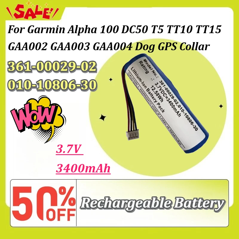 New 361-00029-02 010-10806-30 3.7V 3400mAh Dog GPS Collar Battery For Garmin Alpha 100 DC50 T5 TT10 TT15 GAA002 GAA003 GAA004