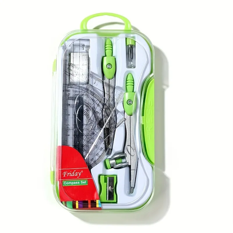 Kit de géométrie pour étudiants, 10 pièces, avec boussole, rapporteur et outils de dessin, matériau ABS Durable pour un usage quotidien au bureau