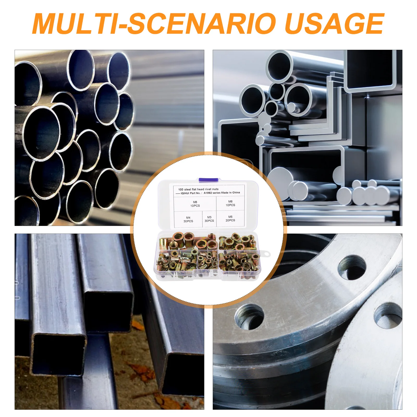 

100pcs M5 M8 Zinc Plated Carbon Steel Rivet Nuts Flat Head Knurled Insert Fasteners For Easy Assembly Disassembly Nutsert