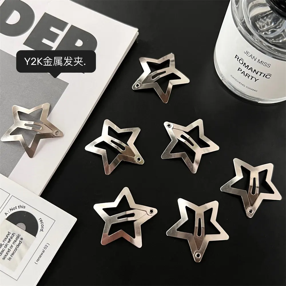 4/50pcs y2k Silber Stern Haars pangen für Mädchen filigrane Stern Metall Snap Clip Haarnadeln Haars pangen Haarschmuck Bobby Pin Großhandel – Detail 5