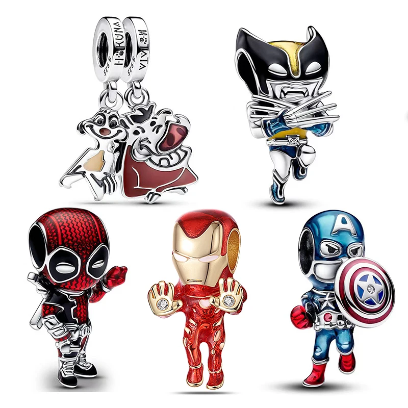 Disney 925 Silver Marvel Wolverine Charm Fit Pandora Oryginalna bransoletka DIY Drobne koraliki Biżuteria wisiorek dla kobiet Prezent 2024 Nowość w