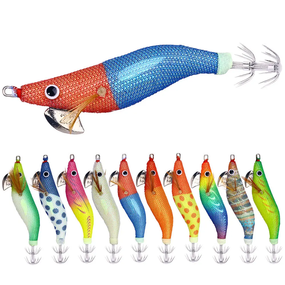 2.5# 93mm 8.5g Squid Jig Fishing Lures Shrimp Prawn Luminous Glow in Dark Spinner Lures Tackle for Cuttlefish