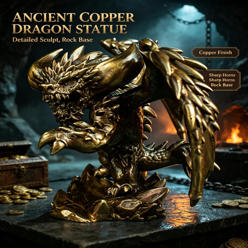 Solid Brass Cast Fantasy Winged Beast Statue Vintage Hand Sculpted Metal Figurine Tabletop Mini Home Office Collectible