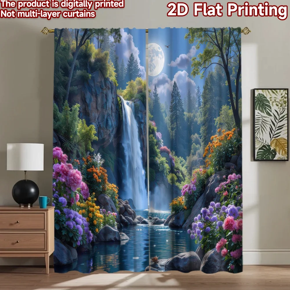 

1pc 2D flat Photography Backdrop Photography Backdrop Full Moon Over Waterfall 100% Polyester Family Party for Home decorations