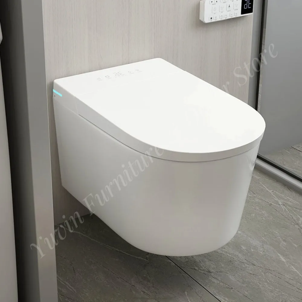 P Trap Concealed Cistern Back Wall WC Toilet Set Tankless Intelligent Wall-Mounted Smart Toilet Remote Control Heated Seat