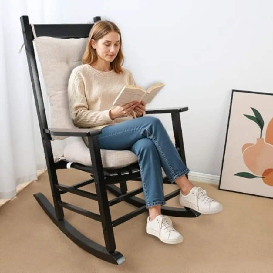 Rocking Chair Cushion Set with Thick Padding, Back Pillow and Seat Cushion with Ties, Modern Interwoven Style Indoor Living Roo