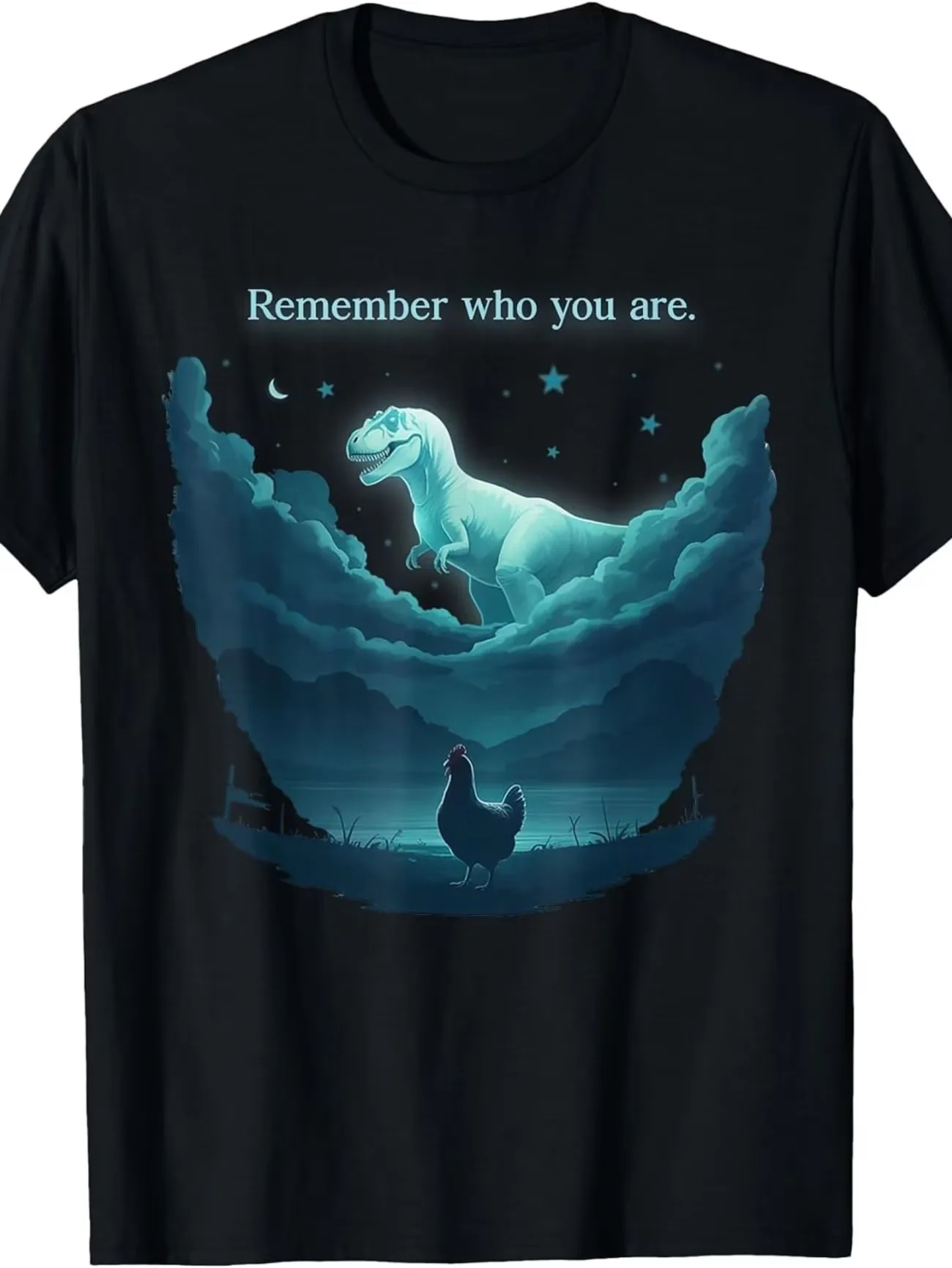 Funny Vintage Remember Who You Are Dinosaur Chicken T-Shirt Weirdcore Ironic Art Unhinged Brainrot Meme Men's Women Tops Tee