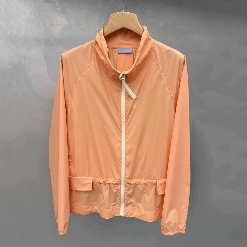 Thin Golf Jacket Women's Summer Sports Sunscreen Ice Jacket Trendy Zipper Stand Up Collar Solid Color Long Sleeve Golf Shirt