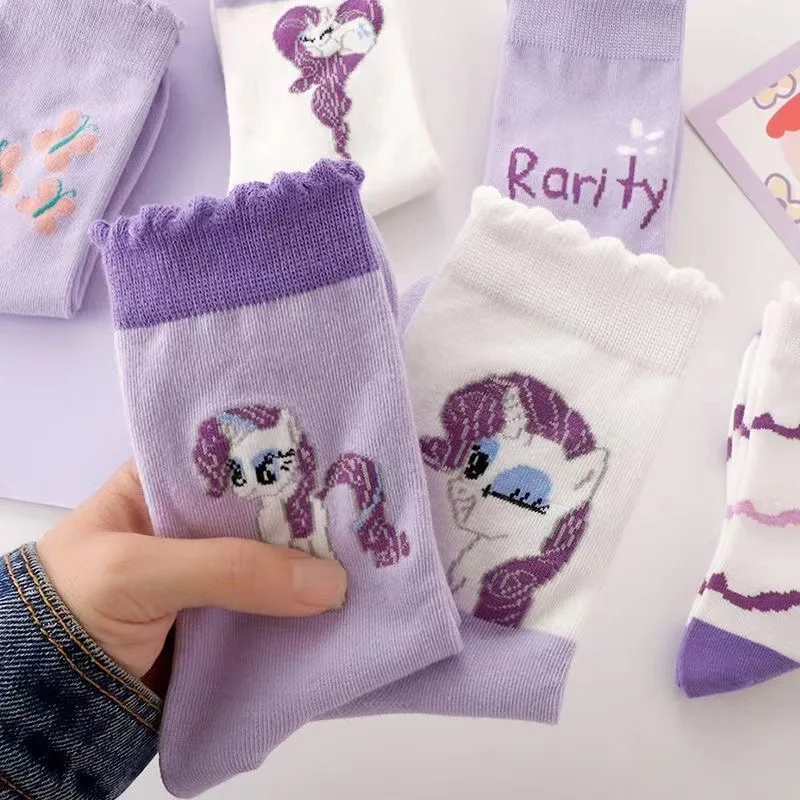 8 pares de calcetines Kawaii My Little Pony Twilight Sparkle Anime dibujos animados algodón transpirable niños princesa calcetines de tubo medio regalos regalo