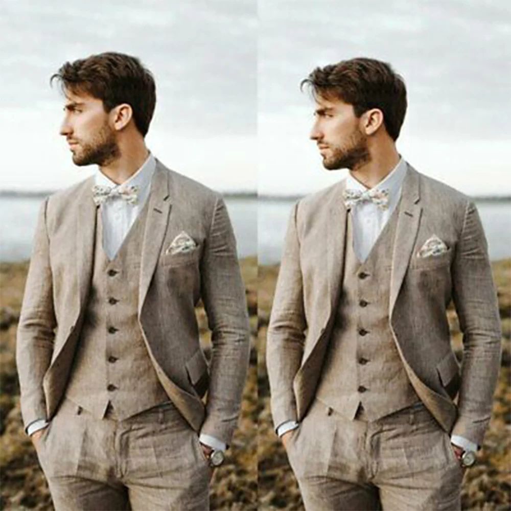 

2023 New Fashion Men's Wedding Business Suits Two Bottom Line Beach Male Set 3 Pieces(Jacket+Pant+Vest)Traje De Novio Para Boda