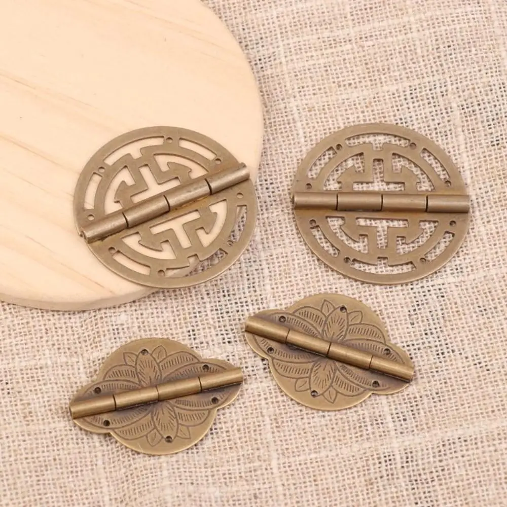 Vintage Round Plate Design Brass Hinge Openwork Screw Holes Wood Box Hinge Floral Pattern Retro Cabinet Hinge Gift Box