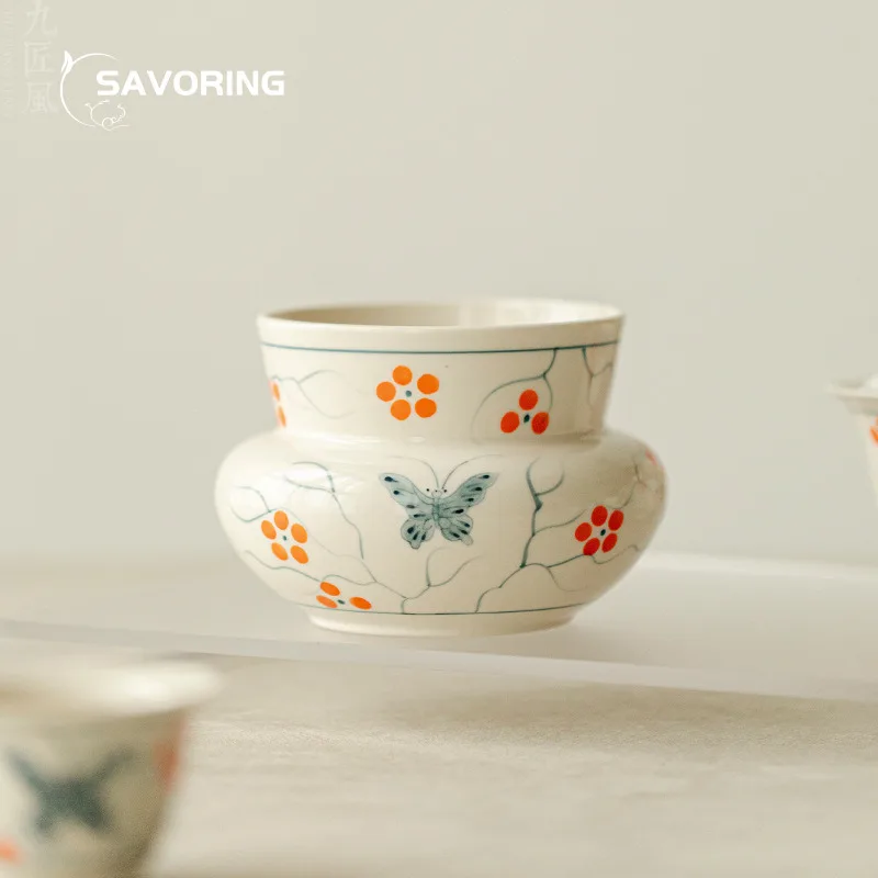 

Pure Hand Painted Butterfly Jian Shui Chaxi Ceramic Tea Dregs Drainage Bucket Slag Large Tea Bowl Tea Cup Wash Kungfu Tea Set